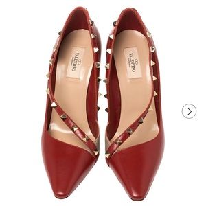 Valentino Red Leather Rockstud Cross Strap Pumps